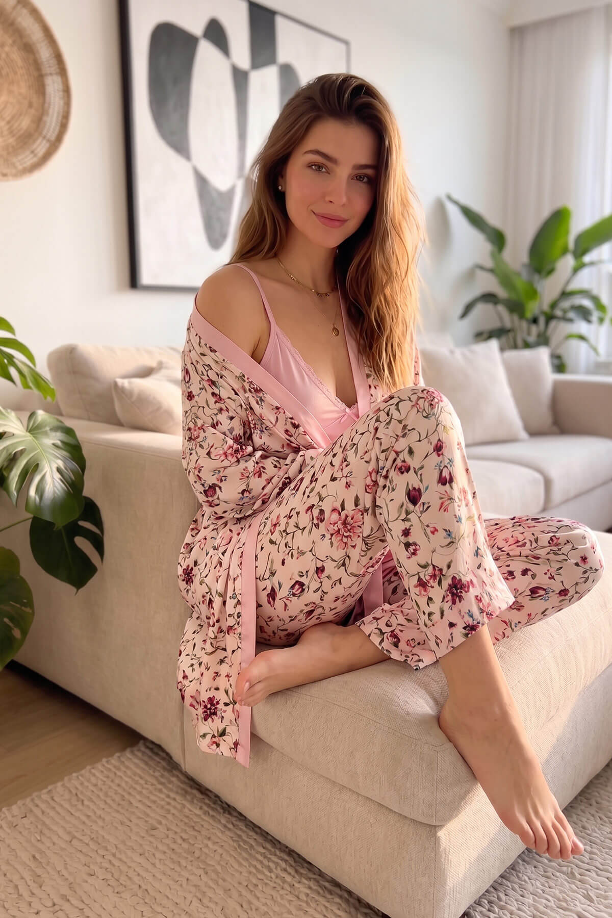 Açık Pembe Flore Exclusive Örme Sabahlıklı Kadın Pijama Takımı - Pijamaevi (2)