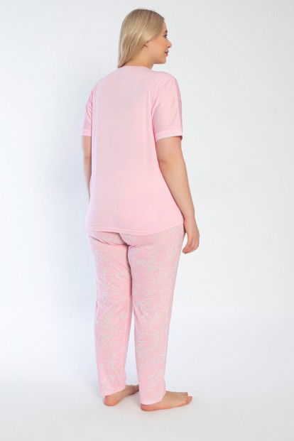 Açık Pembe Love More Baskılı Büyük Beden Battal Pijama Takımı - 3