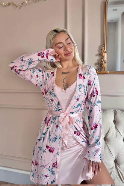 Açık Pembe Rosy Exclusive Örme Sabahlıklı Gecelik Kadın Pijama Takımı - 4