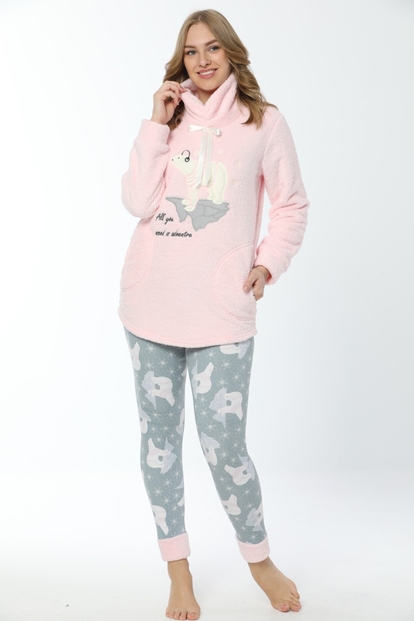 Adventure Desenli Tam Peluş Pijama Takımı - 1
