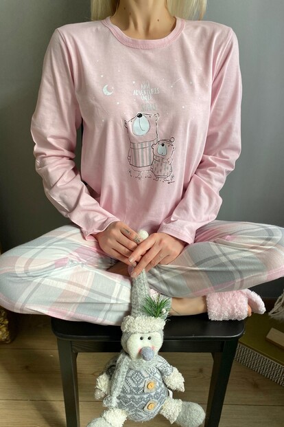 Adventures Baskılı Uzun Kol Kadın Pijama Takımı - 3