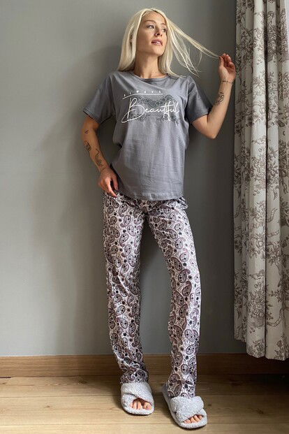 Always Beautiful Baskılı Kısa Kollu Kadın Pijama Takımı - 4