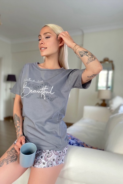 Always Beautiful Baskılı Şortlu Kadın Pijama Takımı - 2