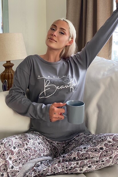 Always Beautiful Baskılı Uzun Kol Kadın Pijama Takımı - 1