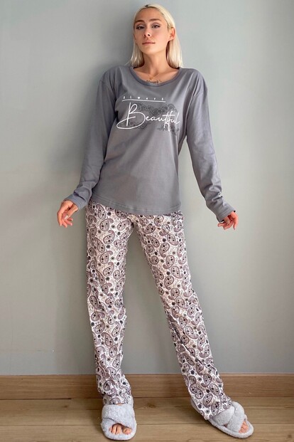 Always Beautiful Baskılı Uzun Kol Kadın Pijama Takımı - 4