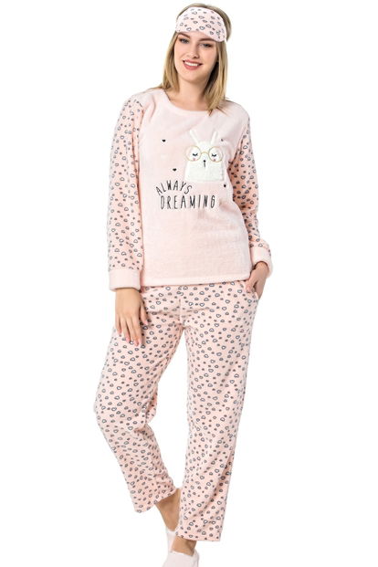 Always Dreaming Desenli Kadın Peluş Pijama Takımı - 1