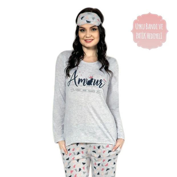 Amour Desenli Uzun Kollu Bayan Pijama Takımı - 2