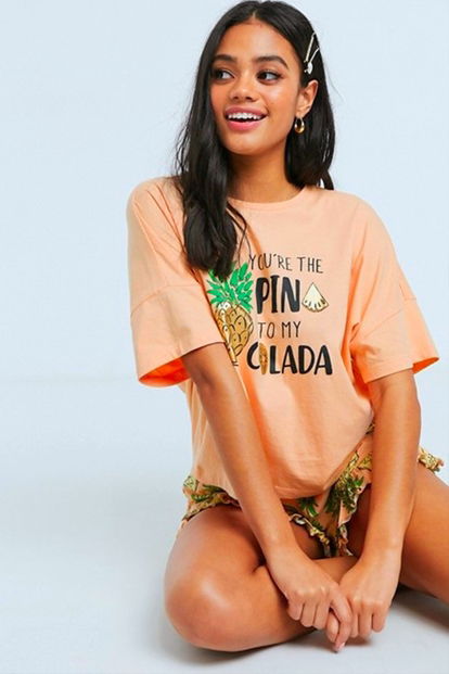 Ananas Desenli Kadın Şortlu Pijama Takımı - 4