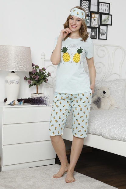 Ananas Desenli Kaprili Kadın Pijama Takımı - 2