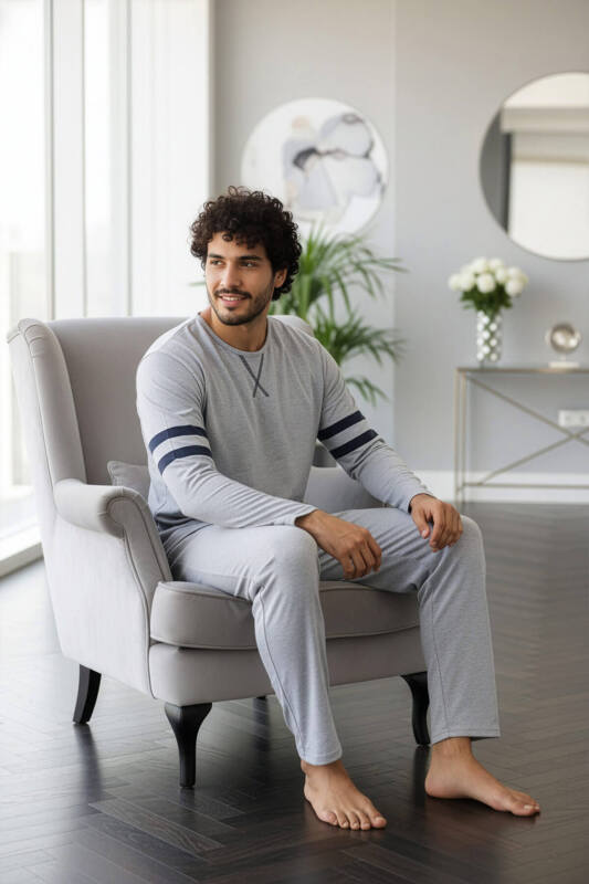 Antrasit Line Desenli Stylish Erkek Uzun Kol Pijama Takımı - Pijamaevi (3)