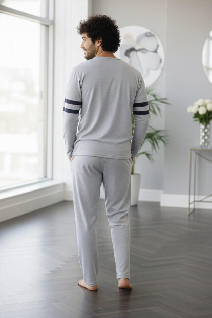 Antrasit Line Desenli Stylish Erkek Uzun Kol Pijama Takımı - 6