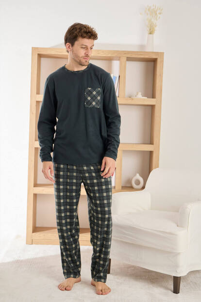 Antrasit Siyah Ekose Desenli Elegant Erkek Pijama Takımı - 2