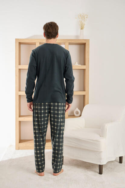 Antrasit Siyah Ekose Desenli Elegant Erkek Pijama Takımı - 3
