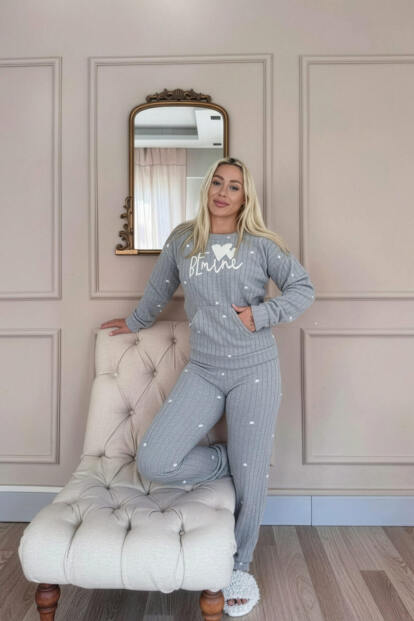 Antrsait Be Mine Desenli Kanguru Cepli Peluş Polar Pijama Takımı - 6