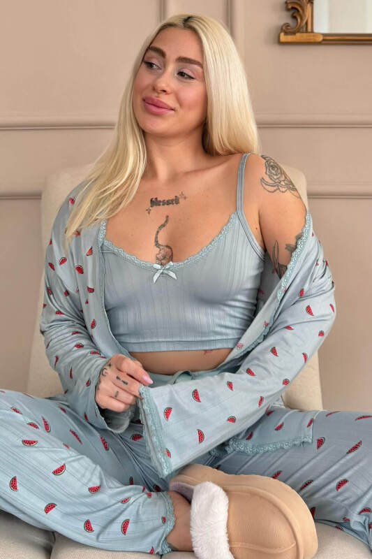 Aqua Melon Bliss Desenli Sabahlıklı Marlenka Pijama Takımı - Pijamaevi