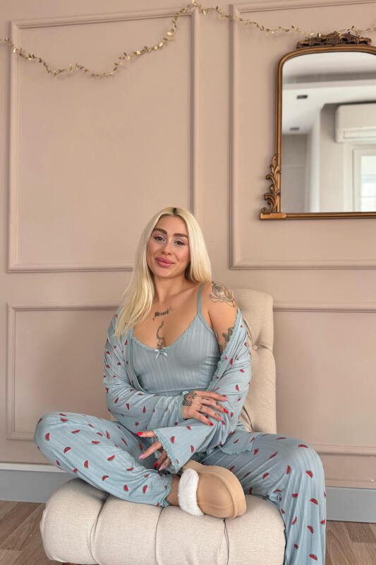 Aqua Melon Bliss Desenli Sabahlıklı Marlenka Pijama Takımı - Pijamaevi (1)