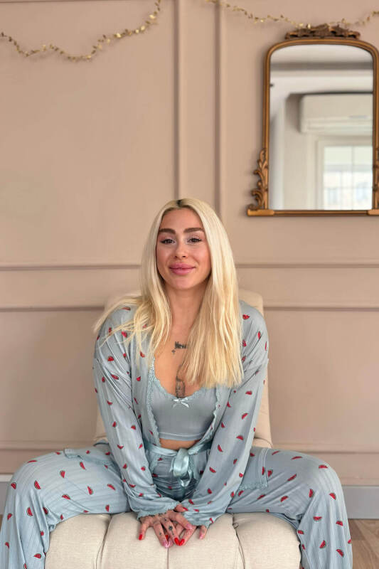 Aqua Melon Bliss Desenli Sabahlıklı Marlenka Pijama Takımı - Pijamaevi (3)