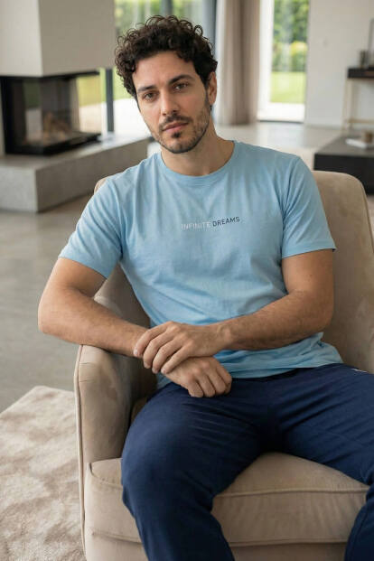 Arctic Blue Dreams Baskılı Kısa Kollu Cotton Erkek Pijama Takımı - 5