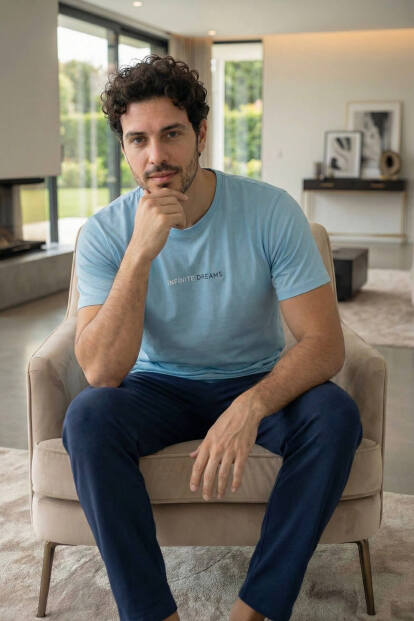 Arctic Blue Dreams Baskılı Kısa Kollu Cotton Erkek Pijama Takımı - 6