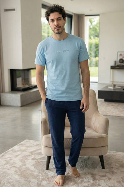 Arctic Blue Dreams Baskılı Kısa Kollu Cotton Erkek Pijama Takımı - 7