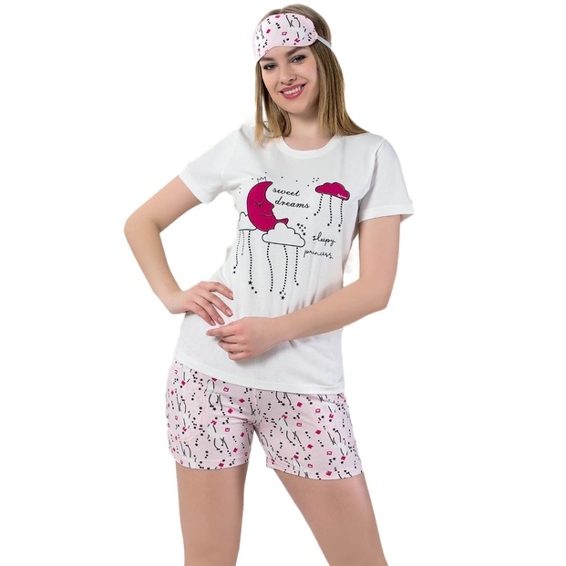 Ay Bulut Desenli Şortlu Bayan Pijama Takımı - 1
