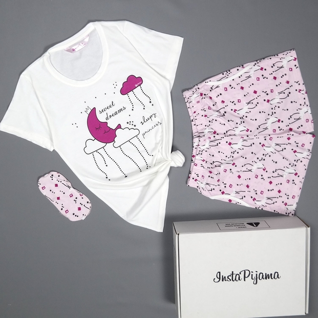 Ay Bulut Desenli Şortlu Bayan Pijama Takımı - 2