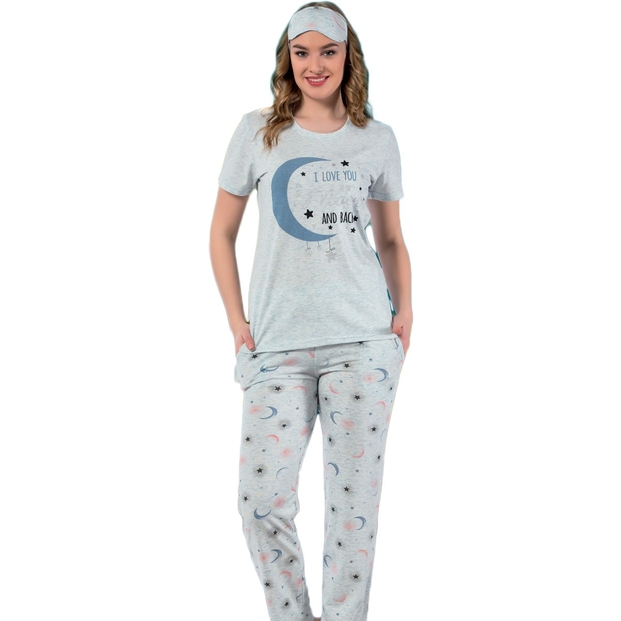 Ay Desenli Kısa Kollu Pijama Takımı - 1