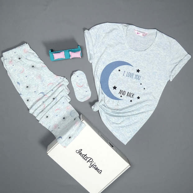 Ay Desenli Kısa Kollu Pijama Takımı - 2