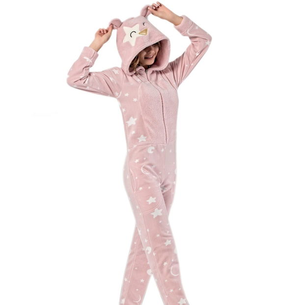 Ay Yıldız Desenli Bayan Polar Tulum Pijama - 1
