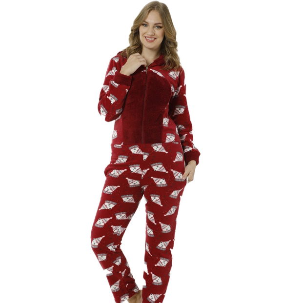 Ayıcık Desenli Kadın Polar Peluş Tulum Pijama Takımı - 1