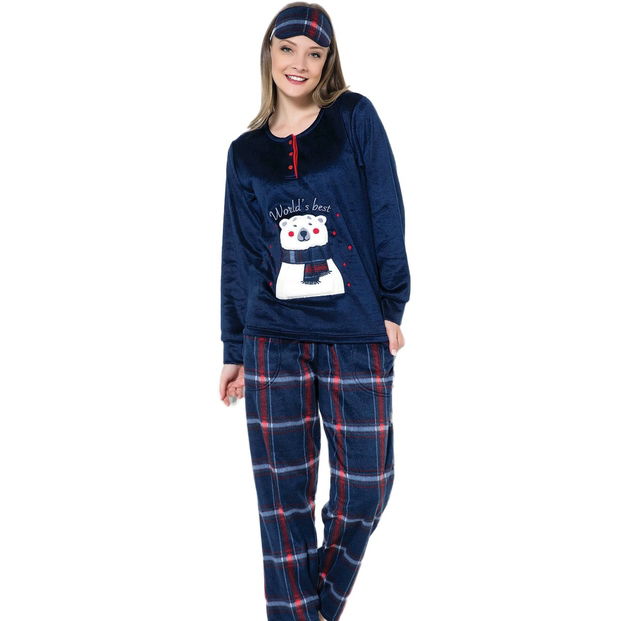 Ayıcık Desenli Kadın Yumoş Peluş Pijama Takımı - 1