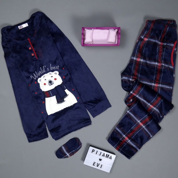 Ayıcık Desenli Kadın Yumoş Peluş Pijama Takımı - 2