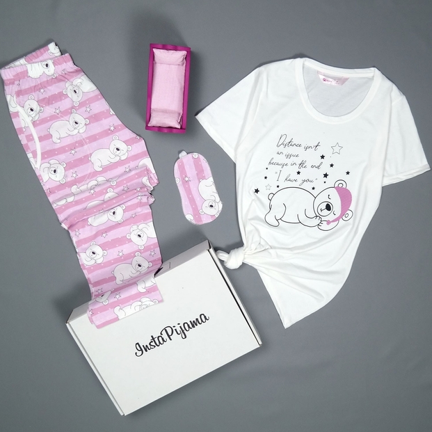 Ayıcık Desenli Kısa Kollu Pijama Takımı - 2