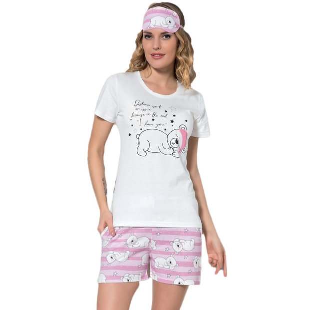 Ayıcık Desenli Şortlu Bayan Pijama Takımı - 1