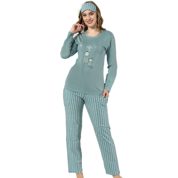 Ayıcık Desenli Uzun Kollu Bayan Pijama Takımı - 2