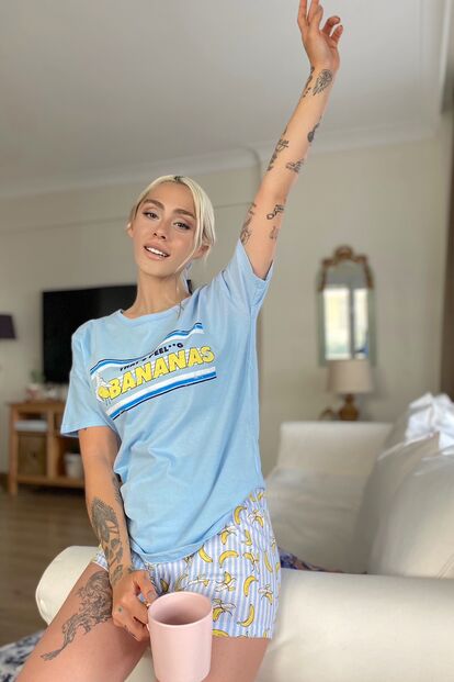 Bananas Baskılı Şortlu Kadın Pijama Takımı - 2