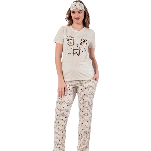 Baykuş Desenli Kısa Kollu Pijama Takımı - 1