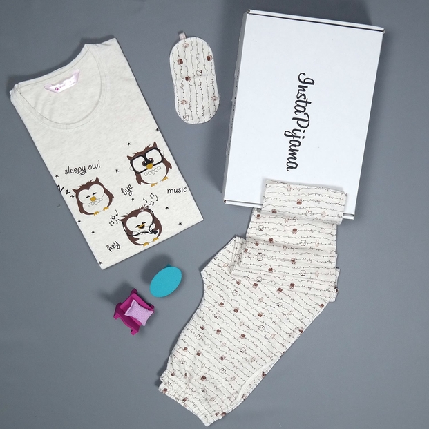 Baykuş Desenli Kısa Kollu Pijama Takımı - 2