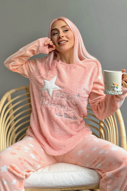 Be a Dreamer Desenli Kadın Peluş Pijama Takımı - 1