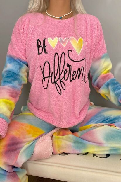 Be Different Desenli Kadın Peluş Polar Pijama Takımı - 3