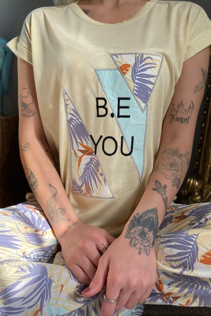 Be You Baskılı Örme Kısa Kol Kadın Pijama Takımı - 2