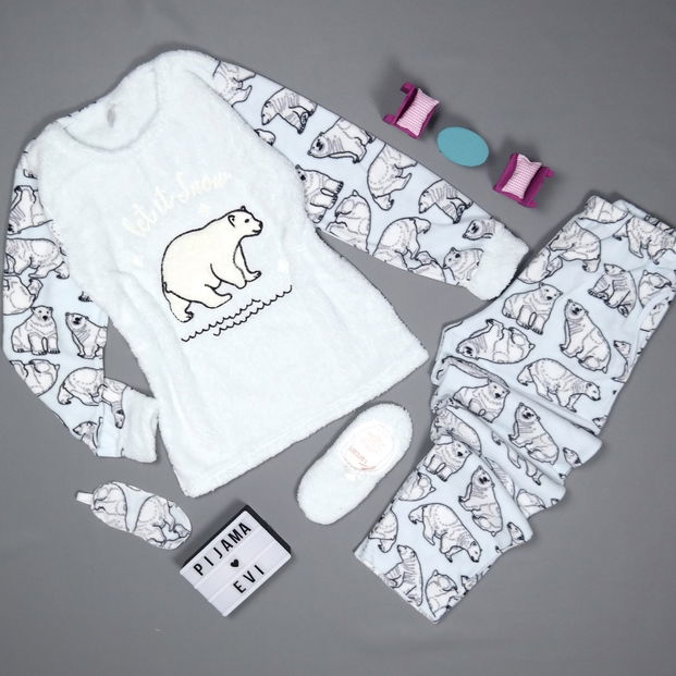 Bear Desenli Kadın Peluş Pijama Takımı - 2