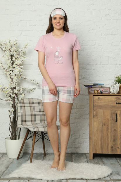 Bear Desenli Kadın Şortlu Pijama Takımı - 2