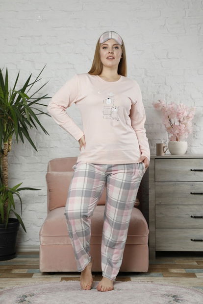 Bear Desenli Uzun Kollu Büyük Beden Battal Pijama Takımı - 1