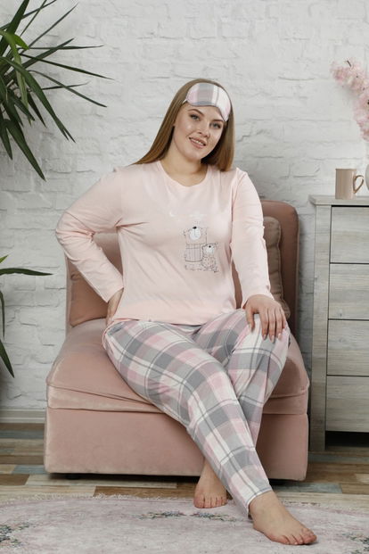 Bear Desenli Uzun Kollu Büyük Beden Battal Pijama Takımı - 2
