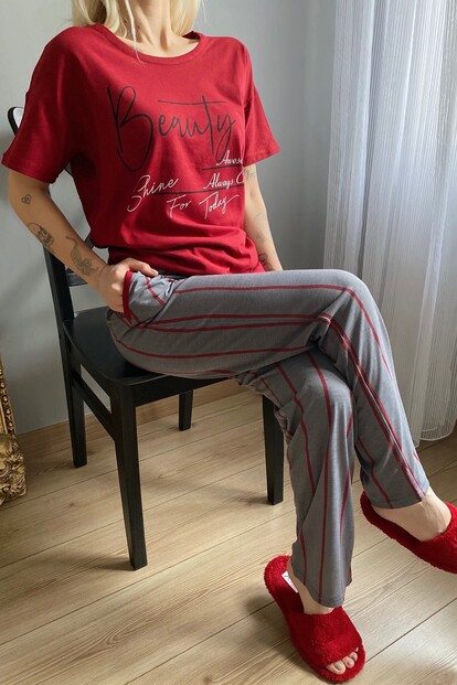 Beauty Baskılı Kısa Kollu Kadın Pijama Takımı - 2