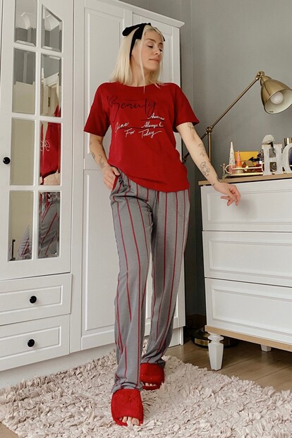 Beauty Baskılı Kısa Kollu Kadın Pijama Takımı - 3