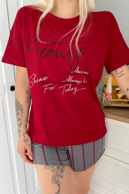 Beauty Baskılı Şortlu Kadın Pijama Takımı - 2