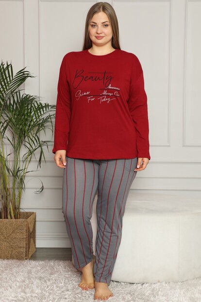 Beauty Baskılı Uzun Kol Büyük Beden Battal Pijama - 1