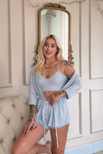 Bebe Mavi Dublin Büstiyerli Sabahlıklı Kadın Pijama Takımı - 2